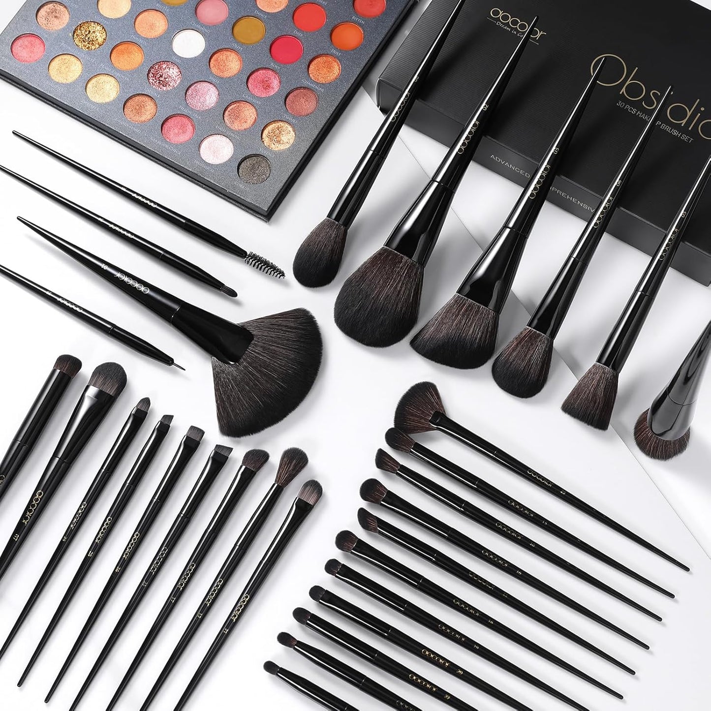 Makeup Brushes Set Professional 30Pcs Obsidian Makeup Brushes Premium Synthetic Powder Kabuki Foundation Contour Blush Concealer Eye Shadow Blending Eyeliner Crease Eyebrow Make up Brush Kit