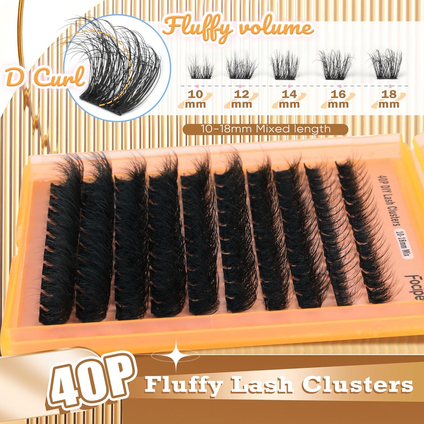 Thick Lash Extension Kit Fluffy Lash Clusters 40P Eyelash Extension Kit DIY Lash Extension Kit with Bond and Seal Glue, Lash Applicator DIY at Home for Beginner (40P 10-18MM)